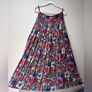 Floral Pleated Maxi Skirt - Pink & Blue